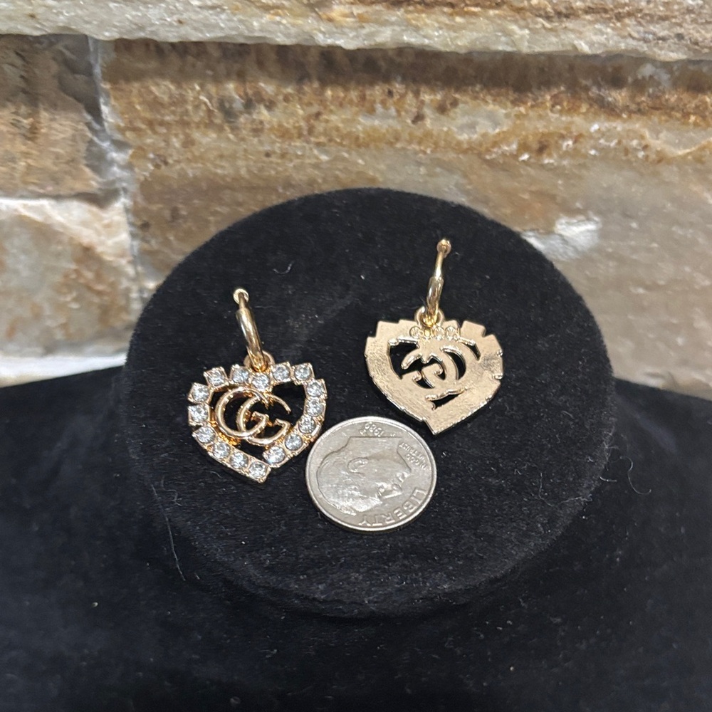 Gold & Crystal GG Heart Earrings - Picture 5 of 5